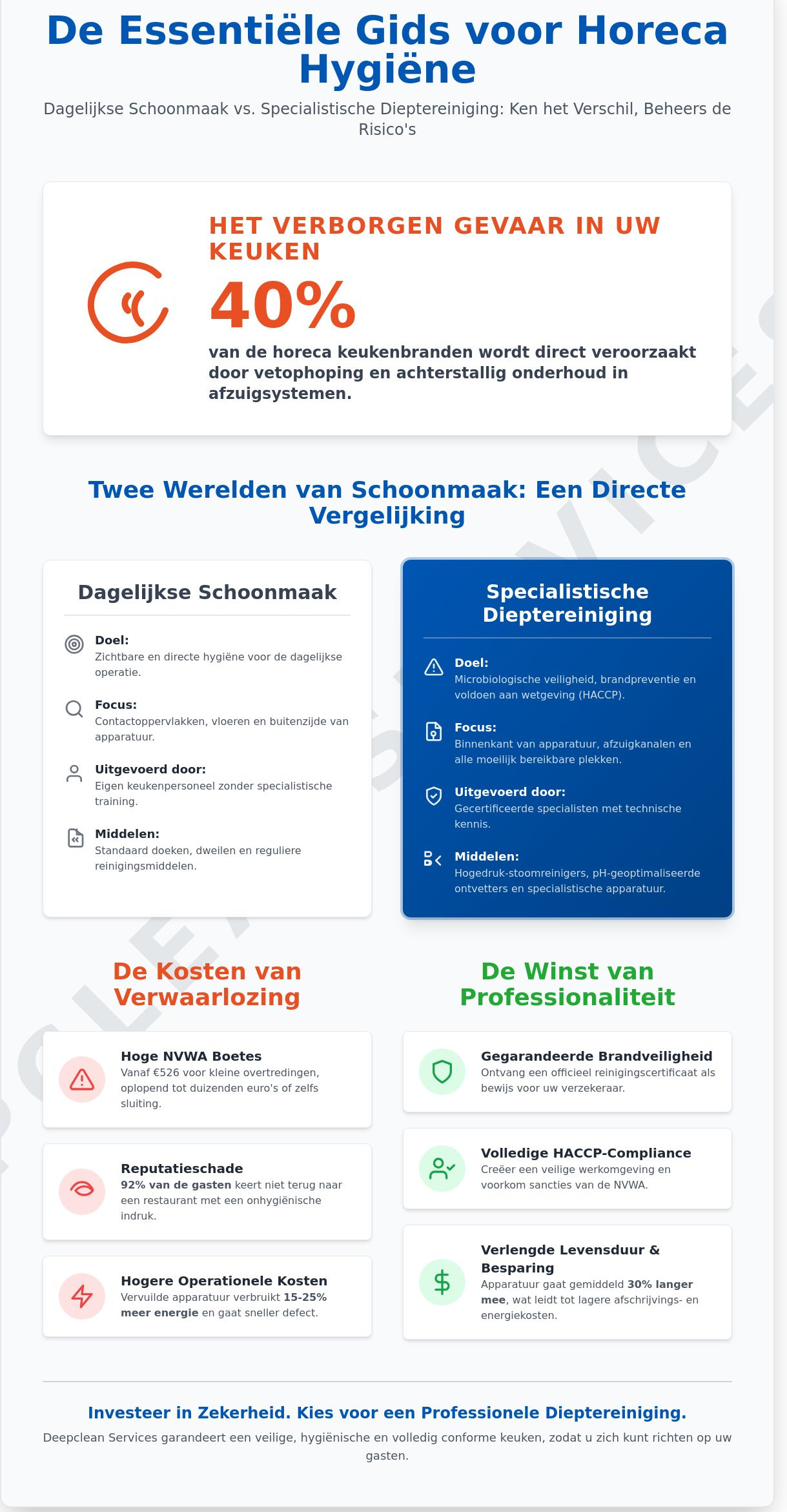 Schoonmaak Horeca: Dagelijkse Hygiëne vs. Specialistische Dieptereiniging