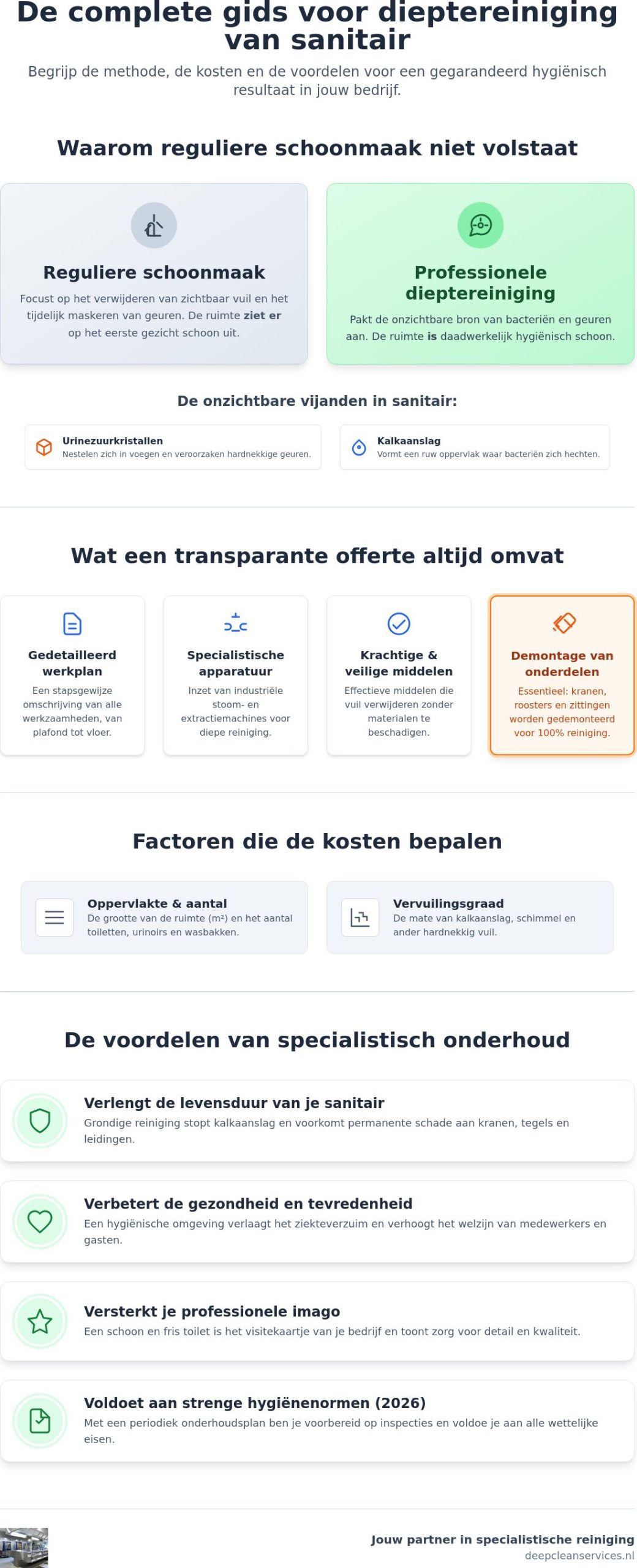 Offerte dieptereiniging sanitair: alles wat je moet weten voor een frisse werkomgeving in 2026