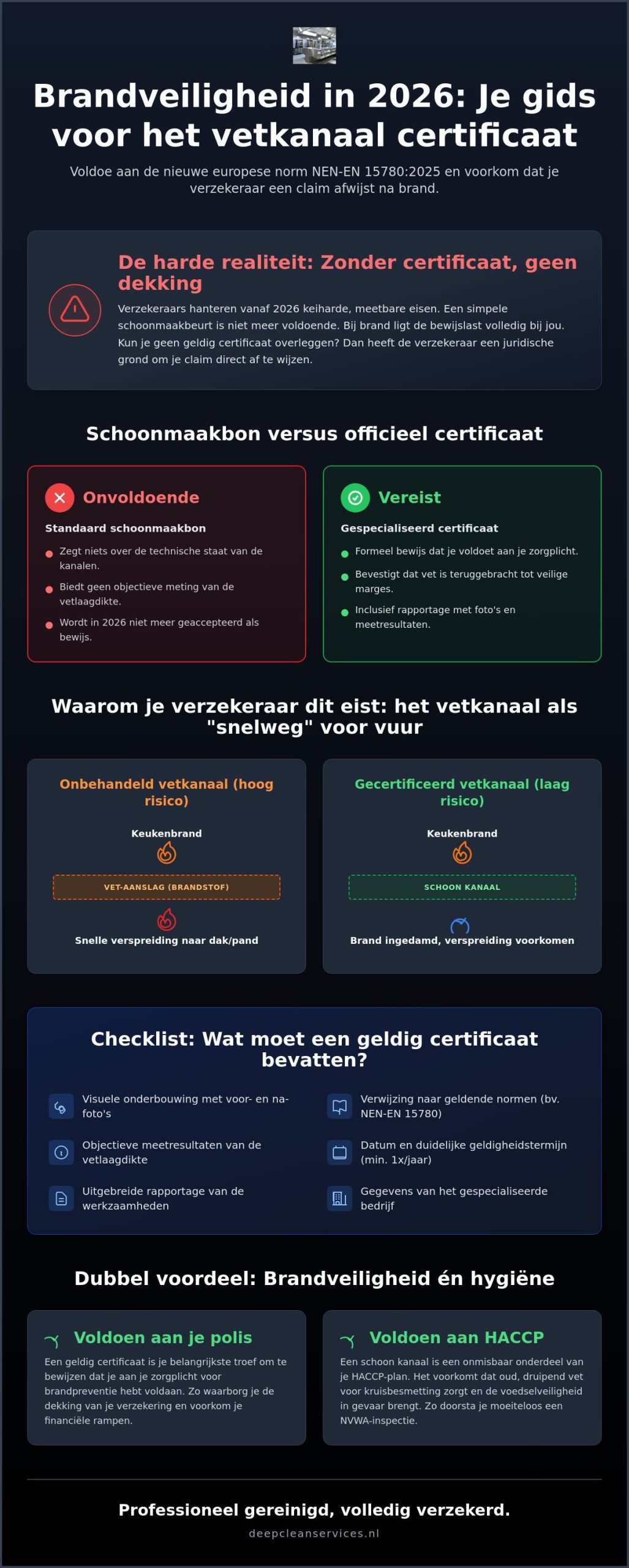 Certificaat vetkanaal reiniging: waarom je verzekering hierom vraagt in 2026