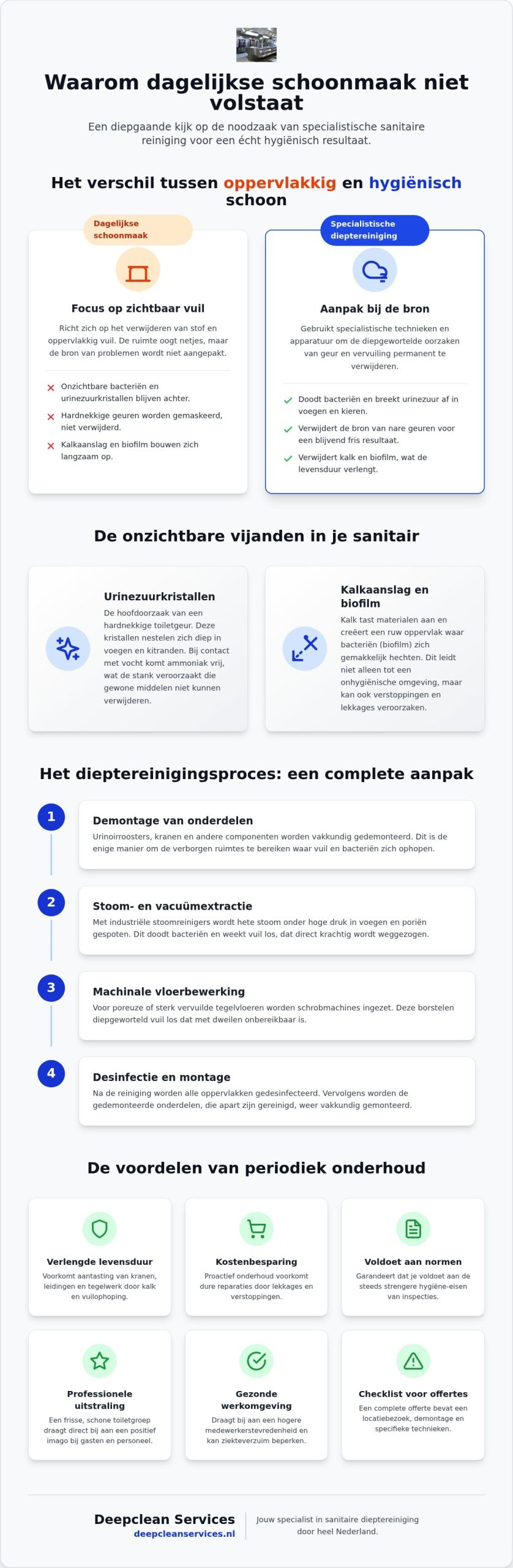 Offerte dieptereiniging sanitair: alles wat je moet weten voor een frisse werkomgeving in 2026